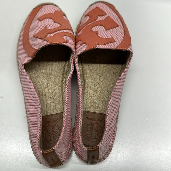 Tory Burch Lonnie Espadrille Flats Slip On Canvas Jute Shoes Pink Tan Size 9.5 - Picture 4 of 10